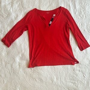 LOFT Red Fitted Blouse with 3/4 Sleeves Size:M